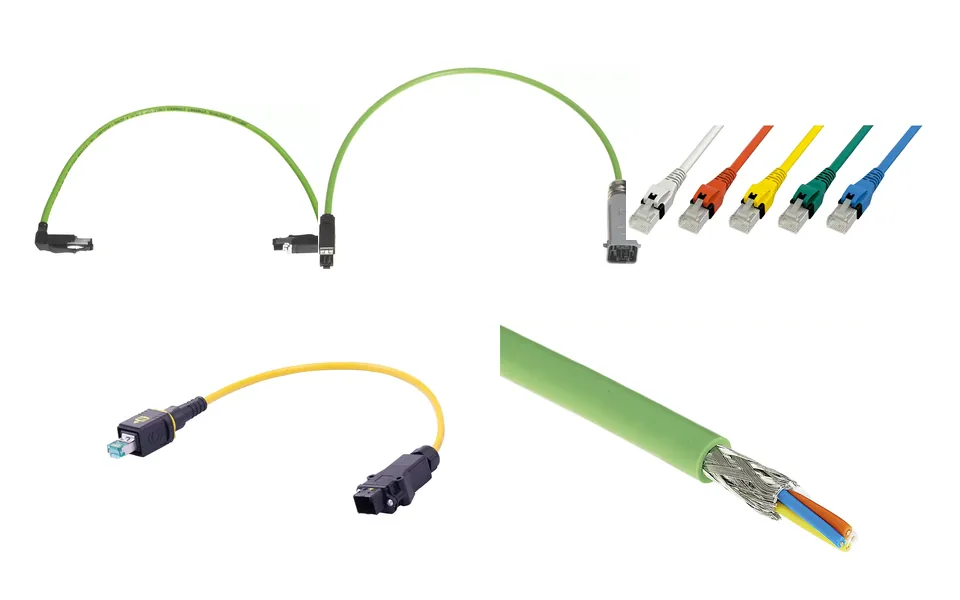 Коллаж готовых кабельных сборок и патч-кордов HARTING для промышленного Ethernet